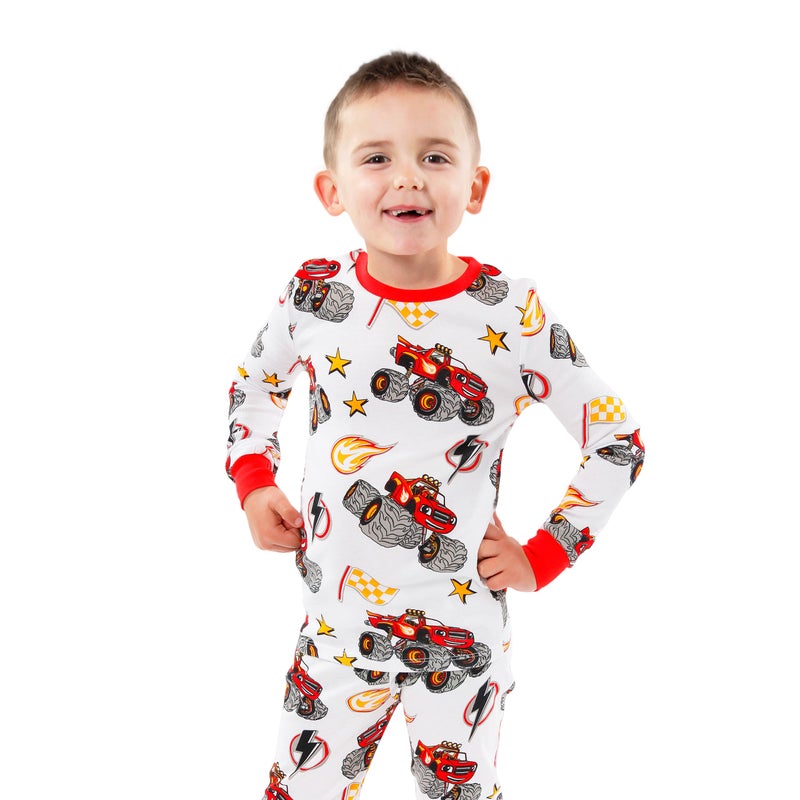 Blaze and the Monster Machines Boys Pajama | 100% Cotton Kids Pajamas | Monster Truck Pjs Size 7 White - Image 2